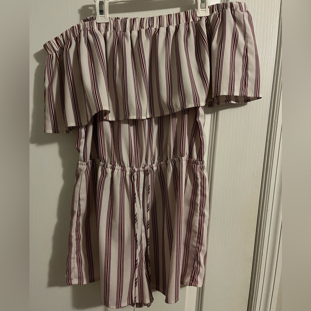 Red and white pinstriped romper. Size M